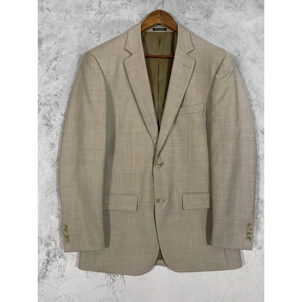 Pronto Uomo Blazer 40L Tan 100% Wool Two Button Timeless Classic Formal Career